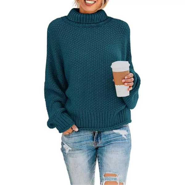imageZESICAnbspWomens 2024 Fall Long Sleeve Turtleneck Casual Loose Chunky Knitted Pullover Sweater Jumper TopsTeal