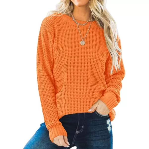 imageZESICAnbspWomens 2024nbspFall Long Sleeve Crew Neck Waffle Knit Casual Loose Oversized Pullover Sweater Jumper TopsOrange