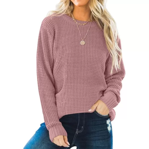 imageZESICAnbspWomens 2024nbspFall Long Sleeve Crew Neck Waffle Knit Casual Loose Oversized Pullover Sweater Jumper TopsPink