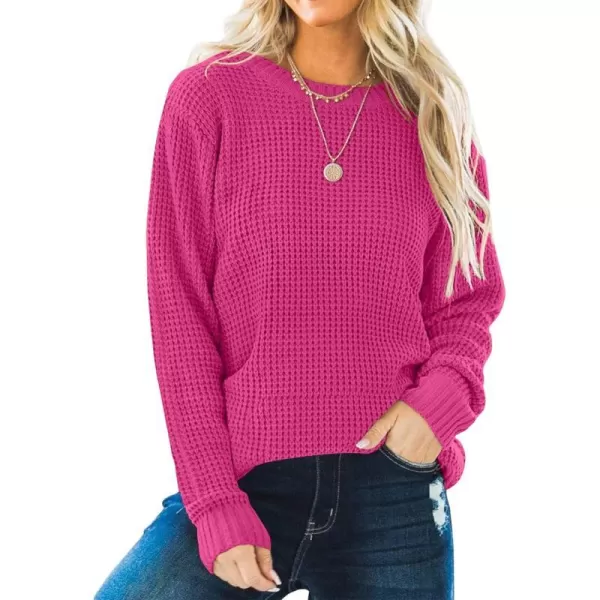 imageZESICAnbspWomens 2024nbspFall Long Sleeve Crew Neck Waffle Knit Casual Loose Oversized Pullover Sweater Jumper TopsRose