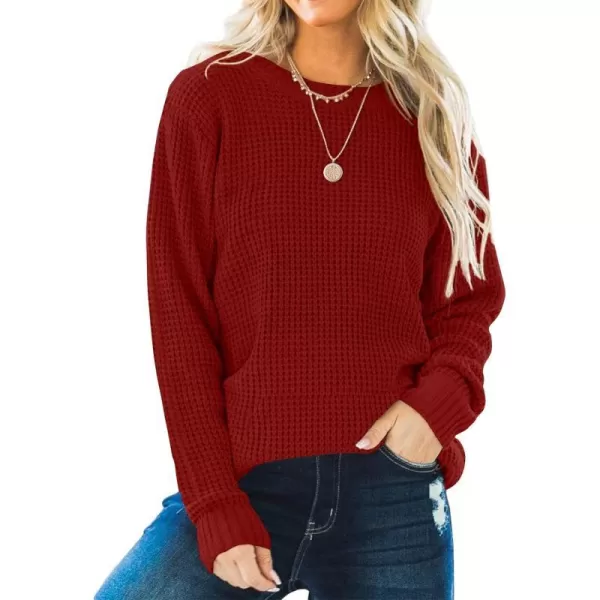 imageZESICAnbspWomens 2024nbspFall Long Sleeve Crew Neck Waffle Knit Casual Loose Oversized Pullover Sweater Jumper TopsRust