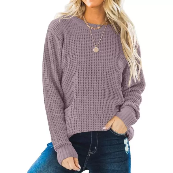 imageZESICAnbspWomens 2024nbspFall Long Sleeve Crew Neck Waffle Knit Casual Loose Oversized Pullover Sweater Jumper TopsTaro