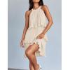 imageZESICA Womens 2025 Summer Halter Dresses Sleeveless Ruffle Tiered Layered Chiffon Pleated A Line Swing Mini DressApricot