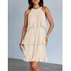 imageZESICA Womens 2025 Summer Halter Dresses Sleeveless Ruffle Tiered Layered Chiffon Pleated A Line Swing Mini DressApricot
