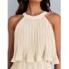 imageZESICA Womens 2025 Summer Halter Dresses Sleeveless Ruffle Tiered Layered Chiffon Pleated A Line Swing Mini DressApricot