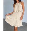 imageZESICA Womens 2025 Summer Halter Dresses Sleeveless Ruffle Tiered Layered Chiffon Pleated A Line Swing Mini DressApricot
