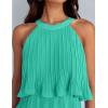 imageZESICA Womens 2025 Summer Halter Dresses Sleeveless Ruffle Tiered Layered Chiffon Pleated A Line Swing Mini DressAqua
