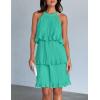 imageZESICA Womens 2025 Summer Halter Dresses Sleeveless Ruffle Tiered Layered Chiffon Pleated A Line Swing Mini DressAqua