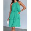 imageZESICA Womens 2025 Summer Halter Dresses Sleeveless Ruffle Tiered Layered Chiffon Pleated A Line Swing Mini DressAqua