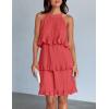 imageZESICA Womens 2025 Summer Halter Dresses Sleeveless Ruffle Tiered Layered Chiffon Pleated A Line Swing Mini DressCoral