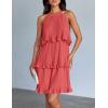 imageZESICA Womens 2025 Summer Halter Dresses Sleeveless Ruffle Tiered Layered Chiffon Pleated A Line Swing Mini DressCoral