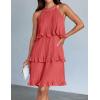 imageZESICA Womens 2025 Summer Halter Dresses Sleeveless Ruffle Tiered Layered Chiffon Pleated A Line Swing Mini DressCoral