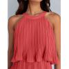 imageZESICA Womens 2025 Summer Halter Dresses Sleeveless Ruffle Tiered Layered Chiffon Pleated A Line Swing Mini DressCoral