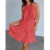 imageZESICA Womens 2025 Summer Halter Dresses Sleeveless Ruffle Tiered Layered Chiffon Pleated A Line Swing Mini DressCoral
