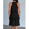 imageZESICA Womens 2025 Summer Halter Dresses Sleeveless Ruffle Tiered Layered Chiffon Pleated A Line Swing Mini DressDark Black