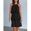 imageZESICA Womens 2025 Summer Halter Dresses Sleeveless Ruffle Tiered Layered Chiffon Pleated A Line Swing Mini DressDark Black