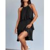 imageZESICA Womens 2025 Summer Halter Dresses Sleeveless Ruffle Tiered Layered Chiffon Pleated A Line Swing Mini DressDark Black