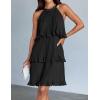 imageZESICA Womens 2025 Summer Halter Dresses Sleeveless Ruffle Tiered Layered Chiffon Pleated A Line Swing Mini DressDark Black