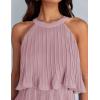 imageZESICA Womens 2025 Summer Halter Dresses Sleeveless Ruffle Tiered Layered Chiffon Pleated A Line Swing Mini DressDarkpink