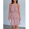 imageZESICA Womens 2025 Summer Halter Dresses Sleeveless Ruffle Tiered Layered Chiffon Pleated A Line Swing Mini DressDarkpink