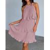 imageZESICA Womens 2025 Summer Halter Dresses Sleeveless Ruffle Tiered Layered Chiffon Pleated A Line Swing Mini DressDarkpink