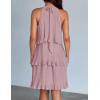 imageZESICA Womens 2025 Summer Halter Dresses Sleeveless Ruffle Tiered Layered Chiffon Pleated A Line Swing Mini DressDarkpink