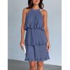 imageZESICA Womens 2025 Summer Halter Dresses Sleeveless Ruffle Tiered Layered Chiffon Pleated A Line Swing Mini DressDusty Blue
