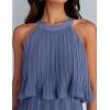 imageZESICA Womens 2025 Summer Halter Dresses Sleeveless Ruffle Tiered Layered Chiffon Pleated A Line Swing Mini DressDusty Blue