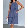 imageZESICA Womens 2025 Summer Halter Dresses Sleeveless Ruffle Tiered Layered Chiffon Pleated A Line Swing Mini DressDusty Blue