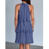 imageZESICA Womens 2025 Summer Halter Dresses Sleeveless Ruffle Tiered Layered Chiffon Pleated A Line Swing Mini DressDusty Blue