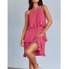 imageZESICA Womens 2025 Summer Halter Dresses Sleeveless Ruffle Tiered Layered Chiffon Pleated A Line Swing Mini DressHot Pink
