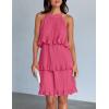 imageZESICA Womens 2025 Summer Halter Dresses Sleeveless Ruffle Tiered Layered Chiffon Pleated A Line Swing Mini DressHot Pink
