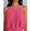 imageZESICA Womens 2025 Summer Halter Dresses Sleeveless Ruffle Tiered Layered Chiffon Pleated A Line Swing Mini DressHot Pink