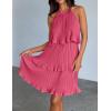 imageZESICA Womens 2025 Summer Halter Dresses Sleeveless Ruffle Tiered Layered Chiffon Pleated A Line Swing Mini DressHot Pink