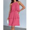 imageZESICA Womens 2025 Summer Halter Dresses Sleeveless Ruffle Tiered Layered Chiffon Pleated A Line Swing Mini DressHot Pink