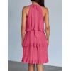 imageZESICA Womens 2025 Summer Halter Dresses Sleeveless Ruffle Tiered Layered Chiffon Pleated A Line Swing Mini DressHot Pink