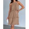 imageZESICA Womens 2025 Summer Halter Dresses Sleeveless Ruffle Tiered Layered Chiffon Pleated A Line Swing Mini DressKhaki
