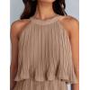 imageZESICA Womens 2025 Summer Halter Dresses Sleeveless Ruffle Tiered Layered Chiffon Pleated A Line Swing Mini DressKhaki