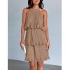 imageZESICA Womens 2025 Summer Halter Dresses Sleeveless Ruffle Tiered Layered Chiffon Pleated A Line Swing Mini DressKhaki