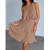 imageZESICA Womens 2025 Summer Halter Dresses Sleeveless Ruffle Tiered Layered Chiffon Pleated A Line Swing Mini DressKhaki