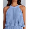 imageZESICA Womens 2025 Summer Halter Dresses Sleeveless Ruffle Tiered Layered Chiffon Pleated A Line Swing Mini DressLight Blue