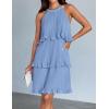 imageZESICA Womens 2025 Summer Halter Dresses Sleeveless Ruffle Tiered Layered Chiffon Pleated A Line Swing Mini DressLight Blue