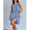 imageZESICA Womens 2025 Summer Halter Dresses Sleeveless Ruffle Tiered Layered Chiffon Pleated A Line Swing Mini DressLight Blue