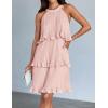 imageZESICA Womens 2025 Summer Halter Dresses Sleeveless Ruffle Tiered Layered Chiffon Pleated A Line Swing Mini DressPink