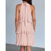 imageZESICA Womens 2025 Summer Halter Dresses Sleeveless Ruffle Tiered Layered Chiffon Pleated A Line Swing Mini DressPink