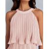 imageZESICA Womens 2025 Summer Halter Dresses Sleeveless Ruffle Tiered Layered Chiffon Pleated A Line Swing Mini DressPink
