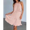 imageZESICA Womens 2025 Summer Halter Dresses Sleeveless Ruffle Tiered Layered Chiffon Pleated A Line Swing Mini DressPink