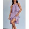imageZESICA Womens 2025 Summer Halter Dresses Sleeveless Ruffle Tiered Layered Chiffon Pleated A Line Swing Mini DressPurple
