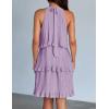 imageZESICA Womens 2025 Summer Halter Dresses Sleeveless Ruffle Tiered Layered Chiffon Pleated A Line Swing Mini DressPurple