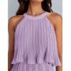 imageZESICA Womens 2025 Summer Halter Dresses Sleeveless Ruffle Tiered Layered Chiffon Pleated A Line Swing Mini DressPurple